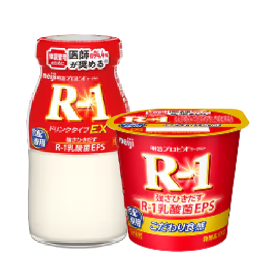 明治R-1宅配専用のビンとカップヨーグルトの画像